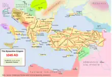 Empire byzantin en 1045, avec découpage administratif