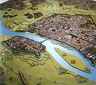 Plan maquette représentant Maastricht sur la Meuse au milieu du XVIIIe siècle.