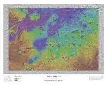 coin sud-ouest de la carte du quadrangle de Margaritifer Sinus, avec Nirgal Vallis