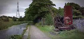 Une grue à vapeur sur le Mont Sion au bord du bras de Bury