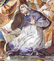 Détail de la fresque de saint Conrad de la chapelle du château de Meersburg (de) représentant le cardinal (par Göz, 1741