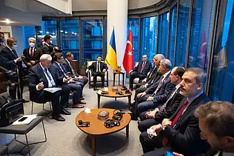 Hakan Fidan durant la rencontre des délégations turc-ukrainien à New York.