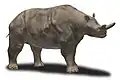 Restitution de † Megacerops sp, Mésaxonien brontothériidé, par le paléoartiste Nobu Tamura.