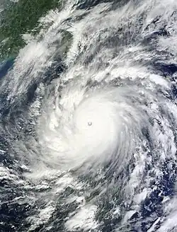 Le typhon Megi à son pic d'intensité le 18 octobre, avant son passage aux Philippines.