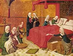 Nativité de Marie allemande, de la fresque de 8 scènes par le Maître de la vie de Marie, 1463
