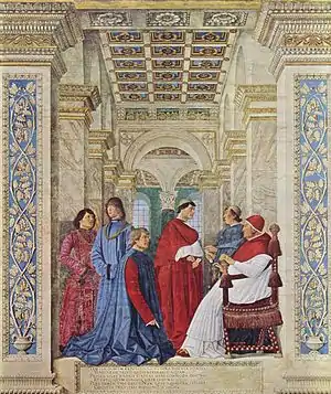 Le Pape Sixte IV nommant l'humaniste Platina conservateur de la Bibliothèque du Vatican (v. 1480).