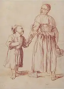Menghina rentrant du jardin rencontre Cacasenno, sanguine (avant 1747, Metropolitan Museum of Arts, New York).
