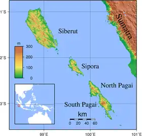 Îles Mentawaï avec Sipura au centre.