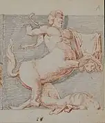 Dessin représentant le combat entre un homme et un centaure.