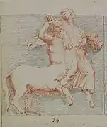 Dessin représentant le combat entre un homme et un centaure.
