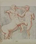Dessin représentant le combat entre un homme et un centaure.