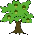 un arbre stylisé au feuillage vert avec quelques glands