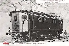 1C1 E 3201 du Midi, 1912, sous la caténaire 12 kV 16⅔ Hz de la ligne de Perpignan à Villefranche.