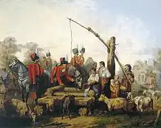 Hussards à l'abreuvoir.