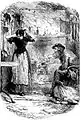 demeure très humble, petit pièce plutôt encombrée, grande jeune femme à gauche, à droite homme assis sur une chaise
