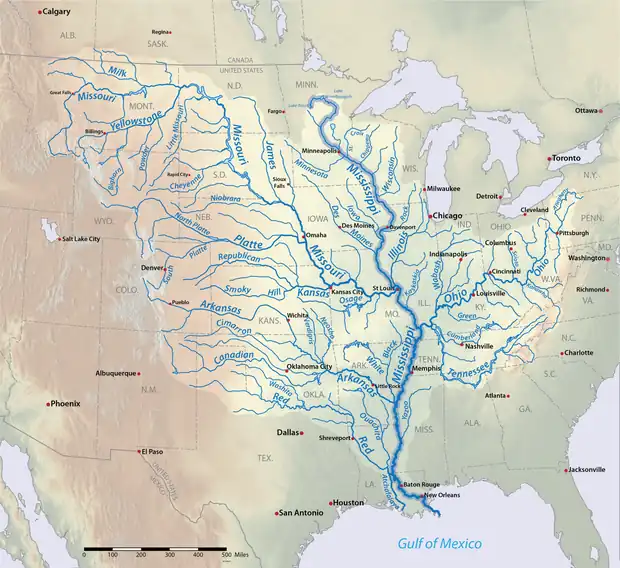 Carte actuelle du bassin du Mississippi