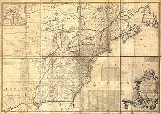 La Mitchell Map (en), gravée par Kitchin en 1755.