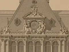 Détail de l'horloge du fronton en 1868 (façade sud)