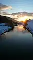 Montbenoit en hiver. Le Doubs au crépuscule.