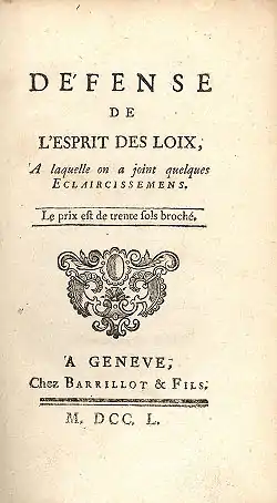 Image illustrative de l’article Défense de l'Esprit des lois