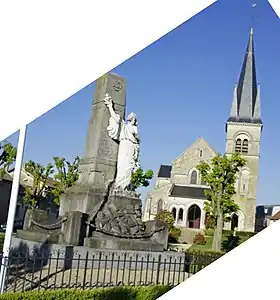 Une vue de l'église Saint-Martin derrière le monument aux morts.