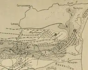 Le massif de Mouthoumet (no&nbsp;8), carte de 1897.