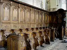 Stalles du chœur de l'église abbatiale de Moyenmoutier (XVIIe&nbsp;siècle).