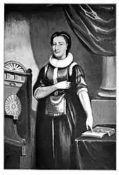 tableau en noir et blanc d'une aristocrate du XVIIe siècle.
