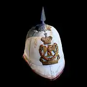 Casque à pointe de l'armée de Madagascar sous Ranavalona III fin XIXe&nbsp;siècle.