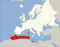 Aire de répartition du Murin du Maghreb