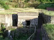 Nécropole du Crucifix du Tuf, à Orvieto, province de Terni, en Ombrie. Site funéraire étrusque dont l'assise est attribuée au VIIIe siècle av. J.-C.