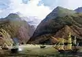Le massif Arabika vu de la mer Noire vers le milieu du XIXe&nbsp;siècle.
