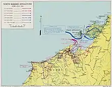 Carte en couleur marquée avec des flèches et des dates.