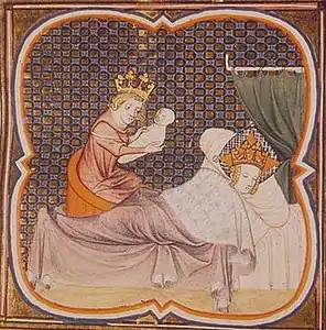 Naissance de Philippe Auguste (Grandes Chroniques de France, XIVe&nbsp;siècle).
