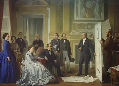 Visconti présentant à Napoléon III les plans d'achèvement du palais du Louvrepar Ange Tissier.