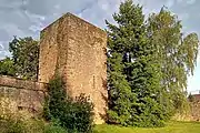 Tour nord-est, à cheval sur l'enceinte.