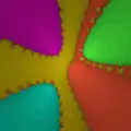 Fractale de Newton pour p(z) = z5 - 3iz3 -(5+2i)z2 + 3z + 1, coloré par racine atteinte.