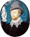 Homme serrant une main sortant d'un nuage de Nicholas Hilliard.