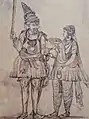 Esquisse d'une femme (à droite) portant un suthan