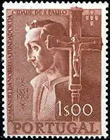 Manuel da Nóbrega sur un timbre portugais commémorant le 400e&nbsp;anniversaire de la fondation de la ville de São Paulo