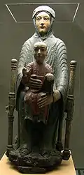 Notre Dame d'Usson, groupe en bois sculpté polychrome, XIIe&nbsp;siècle, Clermont-Ferrand, Musée d'art Roger-Quilliot