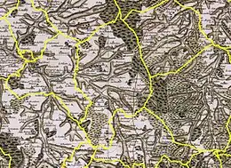Extrait de la carte de César-François Cassini représentant le territoire de Nouans-les-Fontaines dans la seconde moitié du XVIIIe siècle.