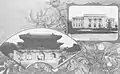 Carte postale avec le Gwanghwamun (porte traditionnelle Coréenne) et le bâtiment des beaux-arts (Corée/Japon moderne).