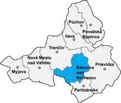Localisation du district de Bánovce nad Bebravou dans la région de Trenčín (carte interactive)