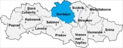 Localisation du district de Bardejov dans la région de Prešov (carte interactive)