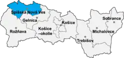 Localisation du distrct de Spišská Nová Ves dans la région de Košice (carte interactive)