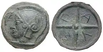 Monnaie frappée à Olbia du Pont vers la fin du Ve&nbsp;siècle&nbsp;av. J.-C.
