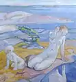 Mère et enfant sur la côte.