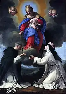 Remise du rosaire avec sainte Rose de Lima XVIIe siècle.