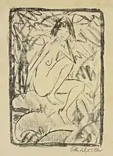 Jeune fille assise entourée de feuillages